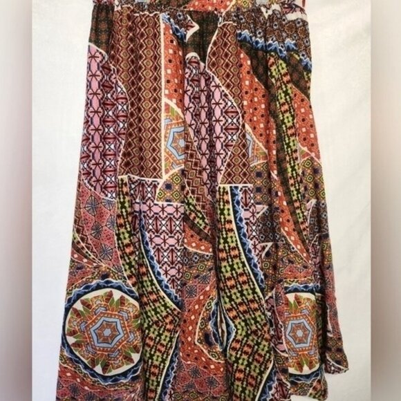 Truly 4 You Size 2X Multi Color Patchwork Print Tie Front/Back Maxie Skirt Boho - Picture 8 of 12